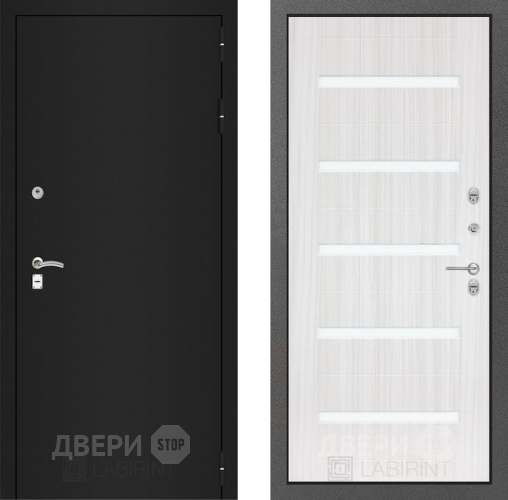 Входная металлическая Дверь Лабиринт (LABIRINT) Classic шагрень черная 01 Сандал белый в Подольск