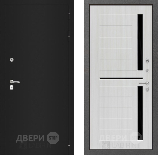 Входная металлическая Дверь Лабиринт (LABIRINT) Classic шагрень черная 02 Сандал белый в Подольск