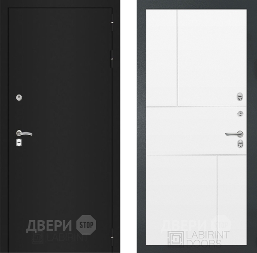 Входная металлическая Дверь Лабиринт (LABIRINT) Classic шагрень черная 21 Белый софт в Подольск