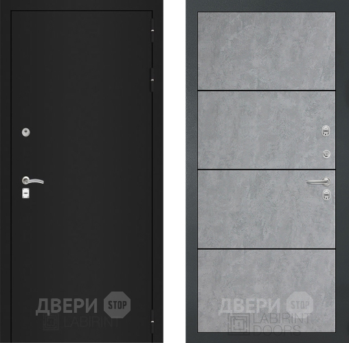 Входная металлическая Дверь Лабиринт (LABIRINT) Classic шагрень черная 25 Бетон светлый в Подольск