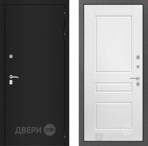 Входная металлическая Дверь Лабиринт (LABIRINT) Classic шагрень черная 03 Белый софт в Подольск
