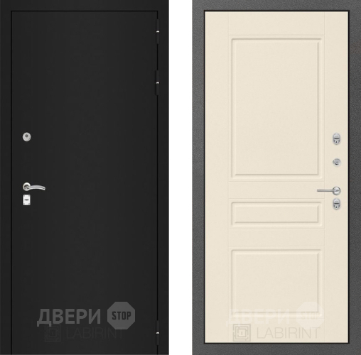 Входная металлическая Дверь Лабиринт (LABIRINT) Classic шагрень черная 03 Крем софт в Подольск