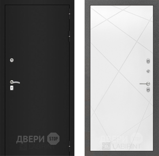 Входная металлическая Дверь Лабиринт (LABIRINT) Classic шагрень черная 24 Белый софт в Подольск