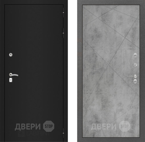 Входная металлическая Дверь Лабиринт (LABIRINT) Classic шагрень черная 24 Бетон светлый в Подольск