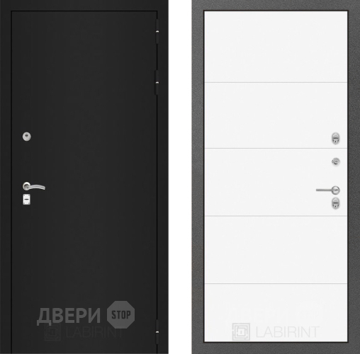 Входная металлическая Дверь Лабиринт (LABIRINT) Classic шагрень черная 13 Белый софт в Подольск