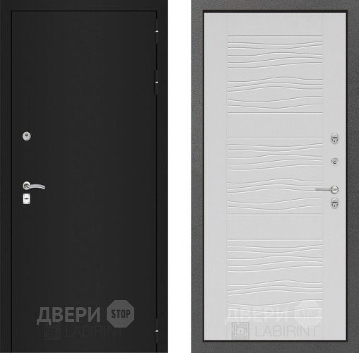 Входная металлическая Дверь Лабиринт (LABIRINT) Classic шагрень черная 06 Белое дерево в Подольск
