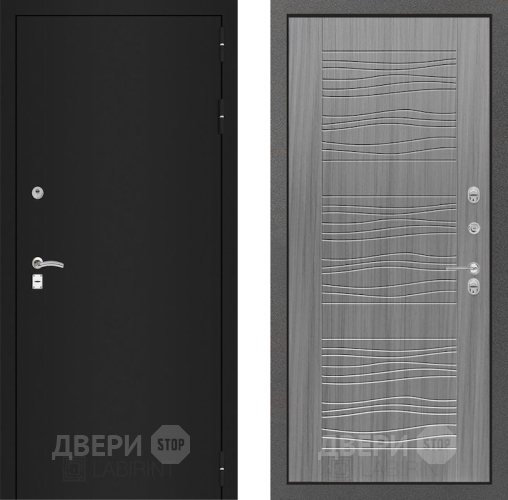 Входная металлическая Дверь Лабиринт (LABIRINT) Classic шагрень черная 06 Сандал грей в Подольск