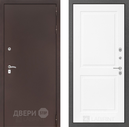 Входная металлическая Дверь Лабиринт (LABIRINT) Classic антик медь 11 Белый софт в Подольск