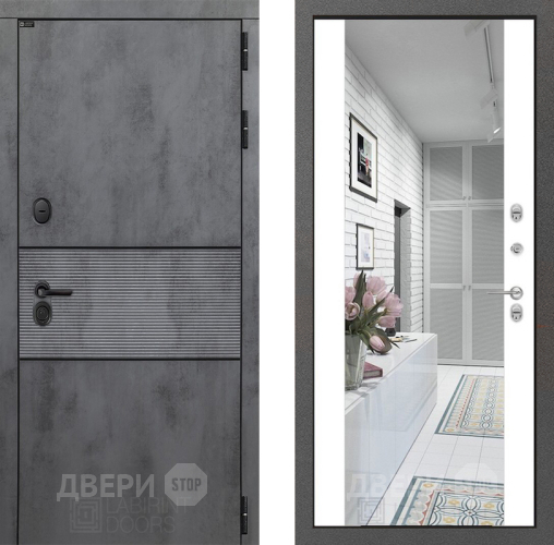 Входная металлическая Дверь Лабиринт (LABIRINT) Инфинити Зеркало Максимум Белый софт в Подольск