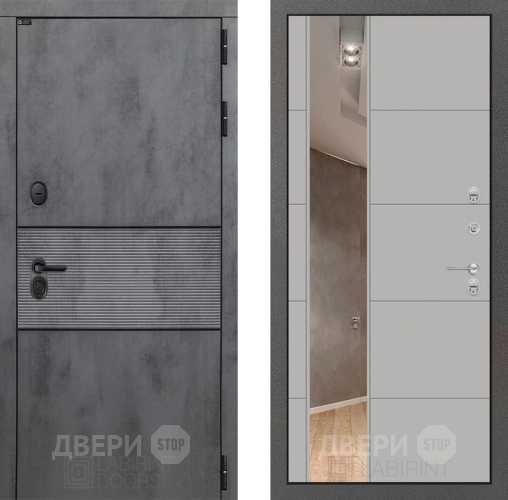 Входная металлическая Дверь Лабиринт (LABIRINT) Инфинити Зеркало 19 Грей софт в Подольск