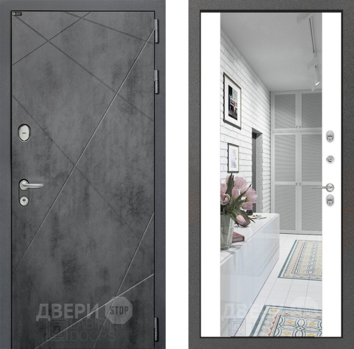 Входная металлическая Дверь Лабиринт (LABIRINT) Лофт Зеркало Максимум Белый софт в Подольск