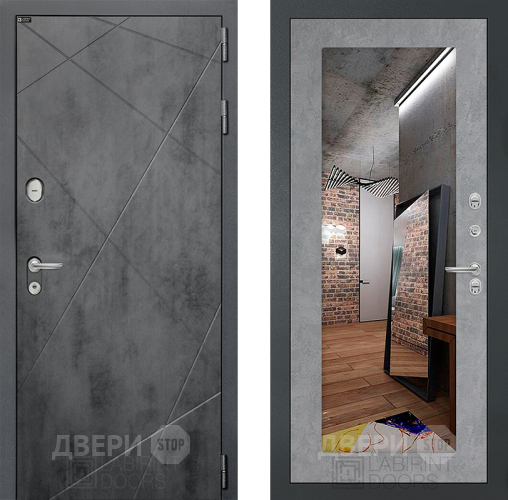 Входная металлическая Дверь Лабиринт (LABIRINT) Лофт Зеркало 18 Бетон светлый в Подольск