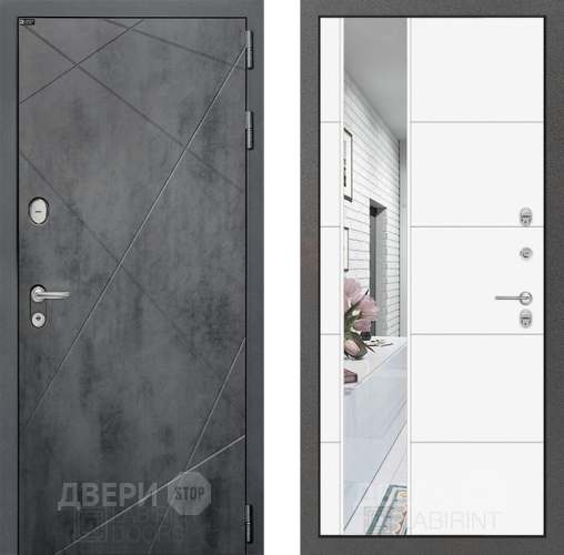 Входная металлическая Дверь Лабиринт (LABIRINT) Лофт Зеркало 19 Белый софт в Подольск