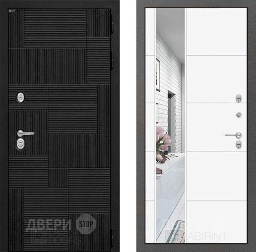 Входная металлическая Дверь Лабиринт (LABIRINT) Pazl Зеркало 19 Белый софт в Подольск