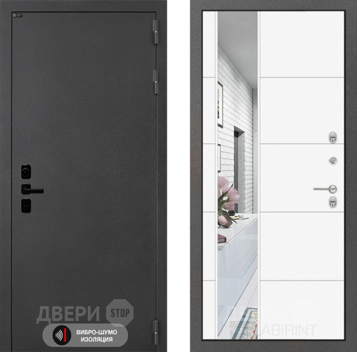Входная металлическая Дверь Лабиринт (LABIRINT) Acustic Зеркало 19 Белый софт в Подольск
