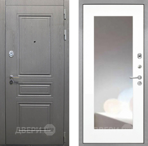 Входная металлическая Дверь Интекрон (INTECRON) Брайтон Графит ФЛЗ-120-М Зеркало Белый матовый в Подольск
