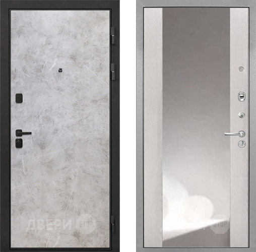 Входная металлическая Дверь Интекрон (INTECRON) Профит Black Мрамор Светлый ФЛЗ-516 Зеркало Сосна белая в Подольск
