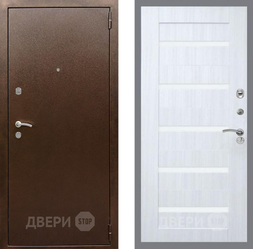 Входная металлическая Дверь Рекс (REX) 1А Медный Антик СБ-14 стекло белое Сандал белый в Подольск