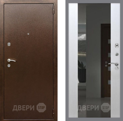Входная металлическая Дверь Рекс (REX) 1А Медный Антик СБ-16 Зеркало Белый ясень в Подольск