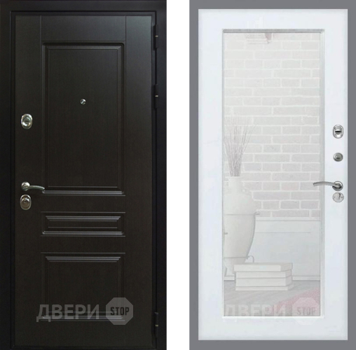 Входная металлическая Дверь Рекс (REX) Премиум-Н Зеркало Пастораль Белый ясень в Подольск