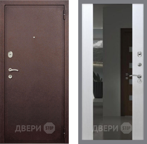 Входная металлическая Дверь Рекс (REX) 2 Медный Антик СБ-16 Зеркало Белый ясень в Подольск