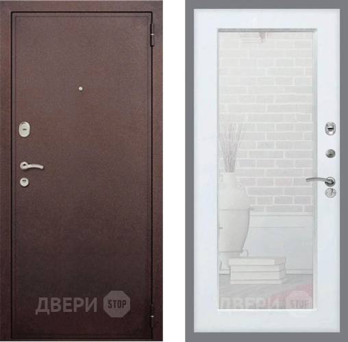 Входная металлическая Дверь Рекс (REX) 2 Медный Антик Зеркало Пастораль Белый ясень в Подольск