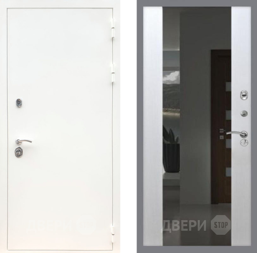 Входная металлическая Дверь Рекс (REX) 5 Белая Шагрень СБ-16 Зеркало Белый ясень в Подольск