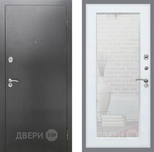 Дверь Рекс (REX) 2А Серебро Антик Зеркало Пастораль Белый ясень в Подольск