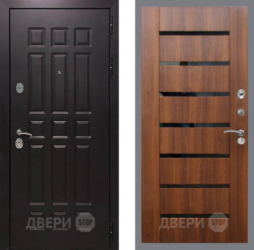 Входная металлическая Дверь Рекс (REX) 8 СБ-14 стекло черное Орех бренди в Подольск