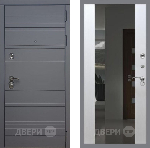 Входная металлическая Дверь Рекс (REX) 14 силк титан СБ-16 Зеркало Белый ясень в Подольск