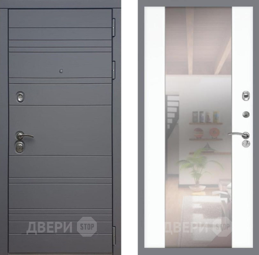 Входная металлическая Дверь Рекс (REX) 14 силк титан СБ-16 Зеркало Силк Сноу в Подольск