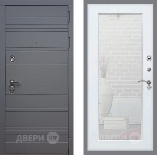 Входная металлическая Дверь Рекс (REX) 14 силк титан Зеркало Пастораль Белый ясень в Подольск