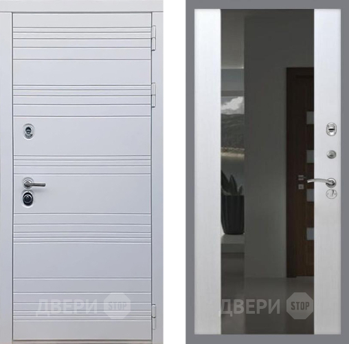Входная металлическая Дверь Рекс (REX) 14 Силк Сноу СБ-16 Зеркало Белый ясень в Подольск