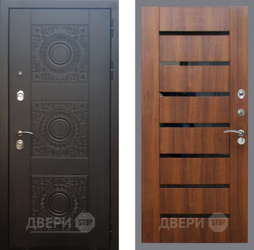 Входная металлическая Дверь Рекс (REX) 10 СБ-14 стекло черное Орех бренди в Подольск