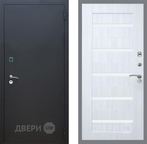 Входная металлическая Дверь Рекс (REX) 1A Черный Муар СБ-14 стекло белое Сандал белый в Подольск