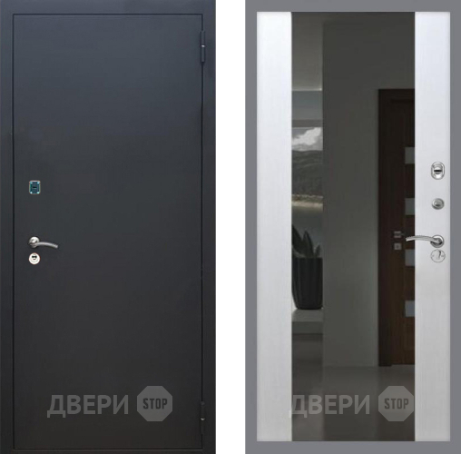 Входная металлическая Дверь Рекс (REX) 1A Черный Муар СБ-16 Зеркало Белый ясень в Подольск