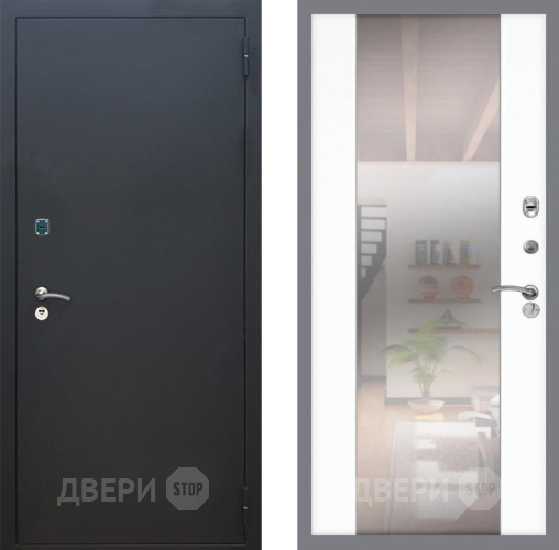 Входная металлическая Дверь Рекс (REX) 1A Черный Муар СБ-16 Зеркало Силк Сноу в Подольск