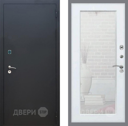 Входная металлическая Дверь Рекс (REX) 1A Черный Муар Зеркало Пастораль Белый ясень в Подольск