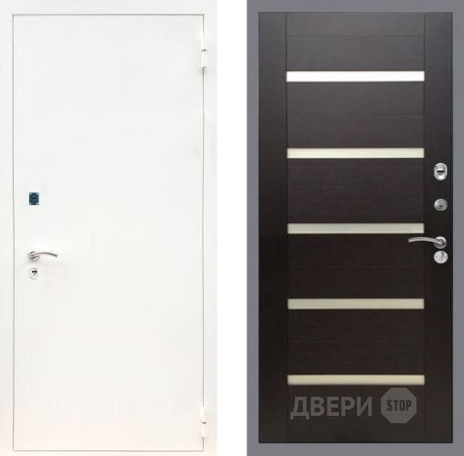 Входная металлическая Дверь Рекс (REX) 1А Белая шагрень СБ-14 стекло белое венге поперечный в Подольск