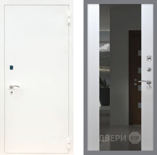 Входная металлическая Дверь Рекс (REX) 1А Белая шагрень СБ-16 Зеркало Белый ясень в Подольск