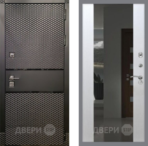 Входная металлическая Дверь Рекс (REX) 15 Черный Кварц СБ-16 Зеркало Белый ясень в Подольск