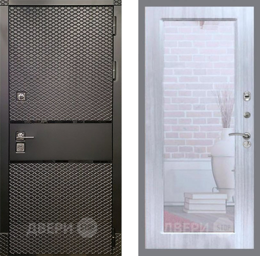 Входная металлическая Дверь Рекс (REX) 15 Черный Кварц Зеркало Пастораль Сандал белый в Подольск