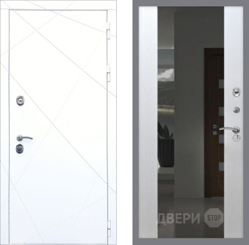Входная металлическая Дверь Рекс (REX) 13 Силк Сноу СБ-16 Зеркало Белый ясень в Подольск