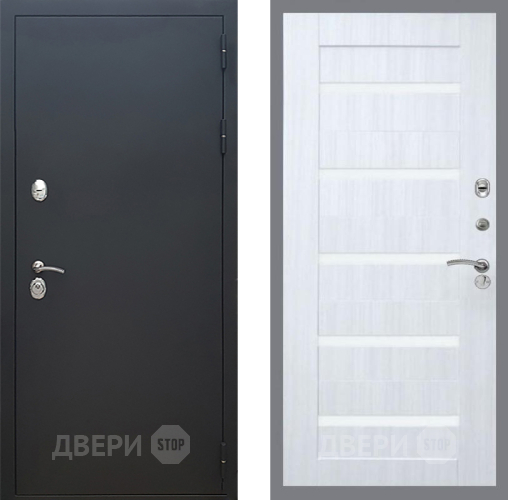 Входная металлическая Дверь Рекс (REX) 5 Черный Муар СБ-14 стекло белое Сандал белый в Подольск