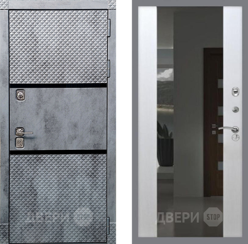 Входная металлическая Дверь Рекс (REX) 15 Бетон Темный СБ-16 Зеркало Белый ясень в Подольск