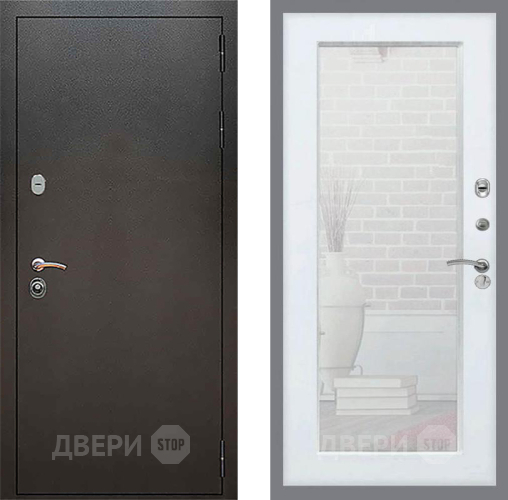 Входная металлическая Дверь Рекс (REX) 5 Серебро Антик Зеркало Пастораль Белый ясень в Подольск