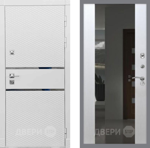 Входная металлическая Дверь Рекс (REX) 15 Силк Сноу СБ-16 Зеркало Белый ясень в Подольск