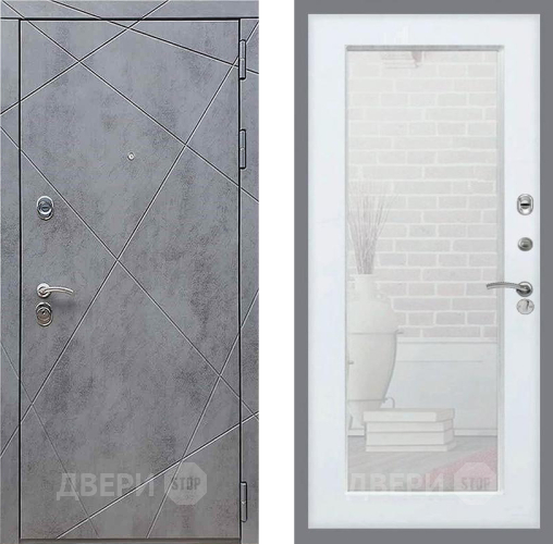Дверь Рекс (REX) 13 Бетон Темный Зеркало Пастораль Белый ясень в Подольск