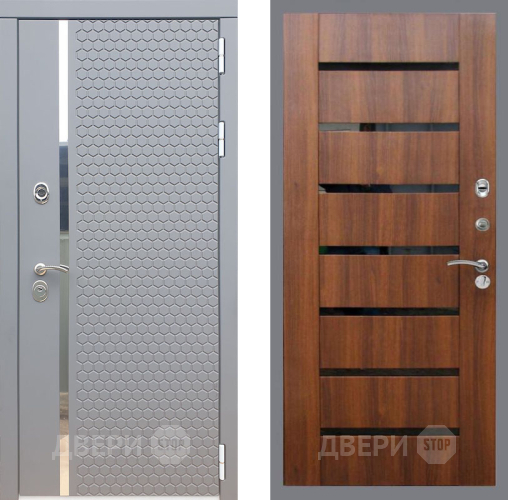 Входная металлическая Дверь Рекс (REX) 24 СБ-14 стекло черное Орех бренди в Подольск