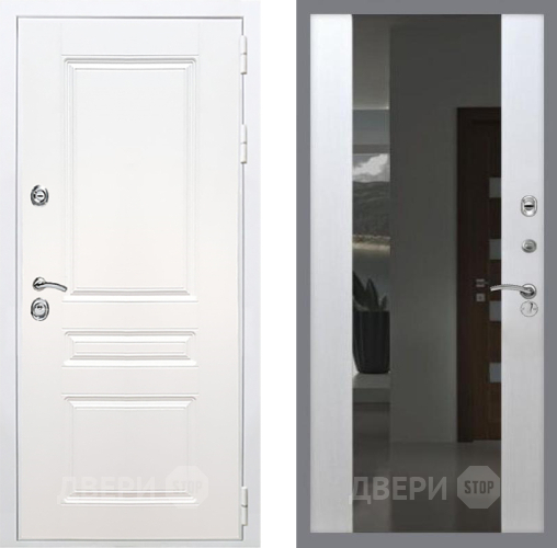 Дверь Рекс (REX) Премиум-н Силк Сноу СБ-16 Зеркало Белый ясень в Подольск